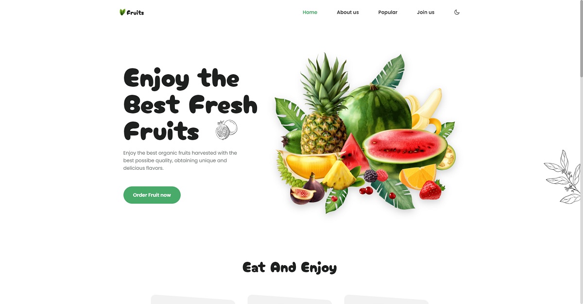 Screenshot of Fruits Website project